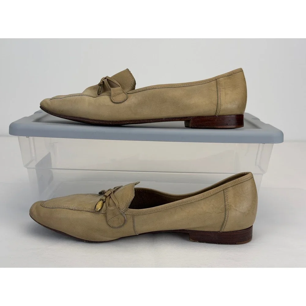 Enzo Angiolini Loafers Womens 9M Tan Leather Square Toe Vintage 90s Flats